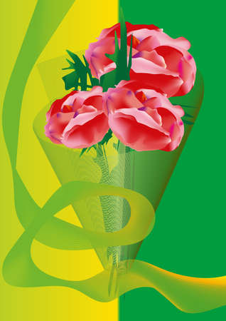 Abstract of pink flower on yellow and greenの写真素材