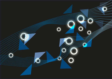 Abstract multicolored figures on a dark background with illuminationの写真素材