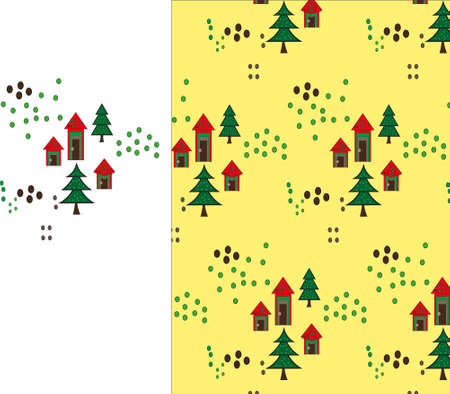 Bright pattern with houses and trees for the decoration of holidays, children's clothes, invitations, banners, posters, invitations.の写真素材