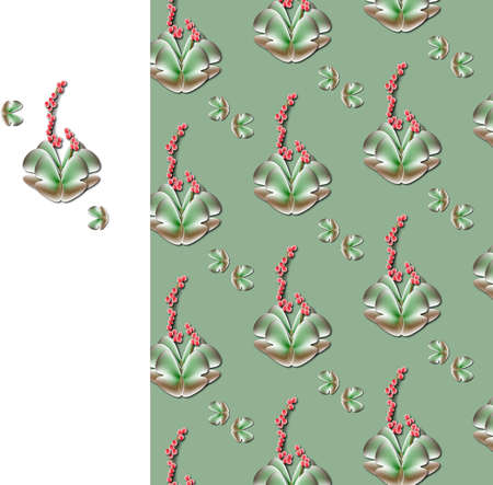 delicate pattern with an abstract image of a succulent on a green background.の写真素材
