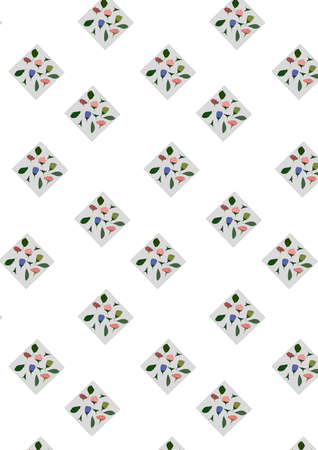Green leaves and flowers make a pattern against a light background.