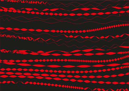 Red lines, similar to beads, on a black background for design.3Dの写真素材