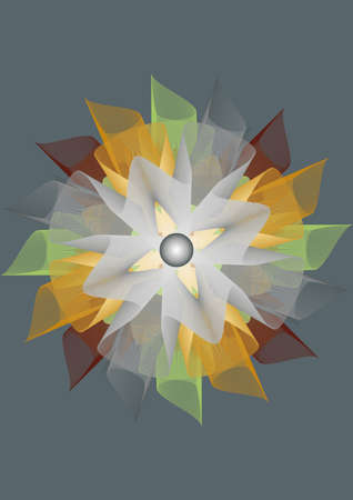 Abstraction. 3D.Flower in the style of kanzansha green, burgundy, gray tones on a gray background.の写真素材