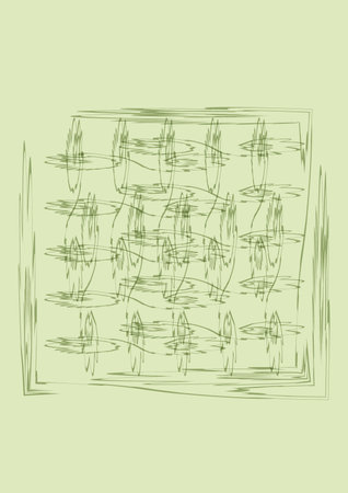 Abstract figures, made by the author's brush, on the grid, on a gentle green background.の写真素材