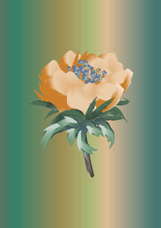 Abstract flower with green leaves, made by author's brushes.の写真素材
