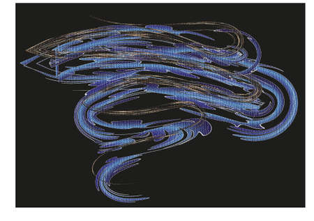Curved smooth lines, made by the author's brushes, on a black background.