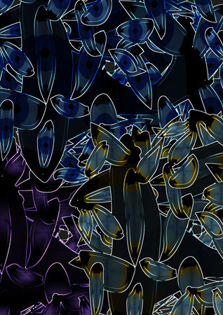 Doodle of a variety of figures on a dark background.の写真素材
