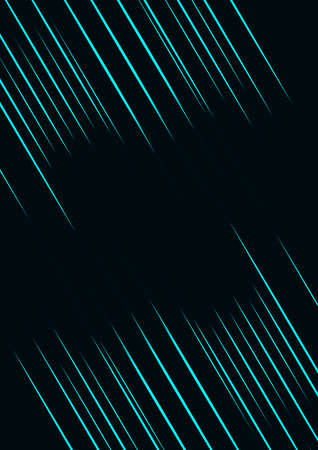 Glowing turquoise lines, located diagonally, made by the author's brush, on a black background.の写真素材