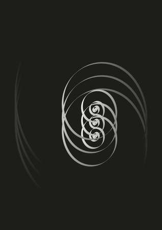 Spiral figures with a gray gradient on a black background.の写真素材