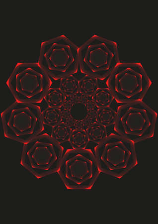 On a black background there is a red figure of a round shape of an unusual structure.3d.