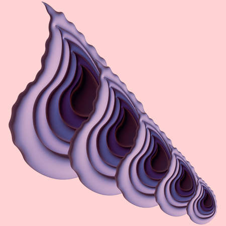 Unusual three-dimensional figures with wavy edges on a pink background.3d.
