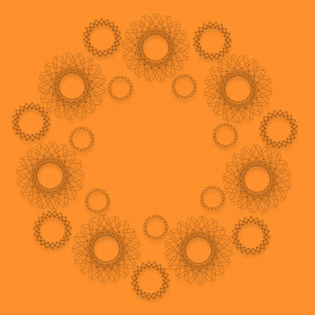 Elements of thin lines, arranged in a circle, on a yellow optimistic background.3dの写真素材