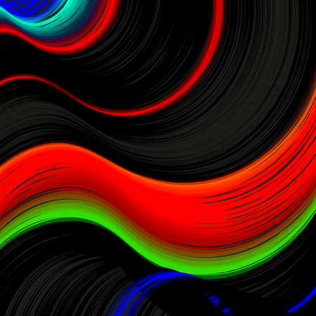 Curved lines of red, black, blue, green and different widths for design. 3d