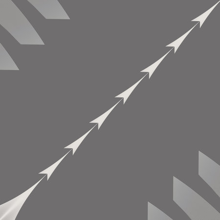White arrows on a gray background, located diagonally, framed by figures of thin lines for banners, websites, invitations, posters, presentations.3dの写真素材