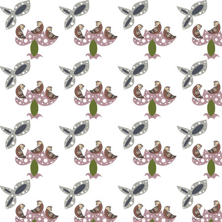 Pattern depicting birds sitting on a flower.3d.のイラスト素材