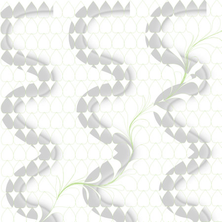 A lot of small heart-shaped elements, smooth gray gradient shapes make up an unusual fantasy background.の写真素材