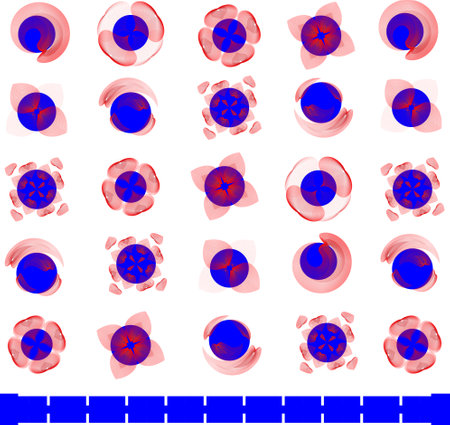 Mesh pinkish elements on bright blue circles.の写真素材