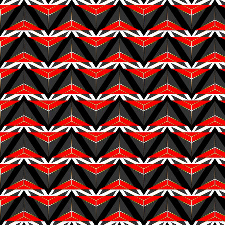 Bright contrasting elements of black, red, yellow, white colors form small triangles. Abstract background for the design of websites, presentations, invitations.の写真素材