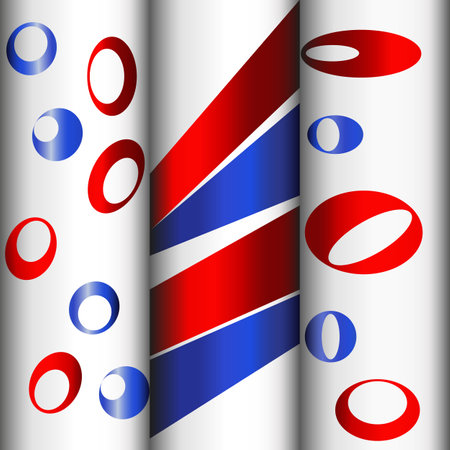 Abstract background for websites, presentations, decorations for events from three cylindrical figures, on which satin ribbons and ovals are located.のイラスト素材