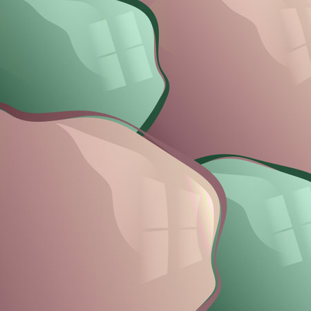 Abstract depiction of pink and green shapes resembling smooth structures with reflection.の写真素材