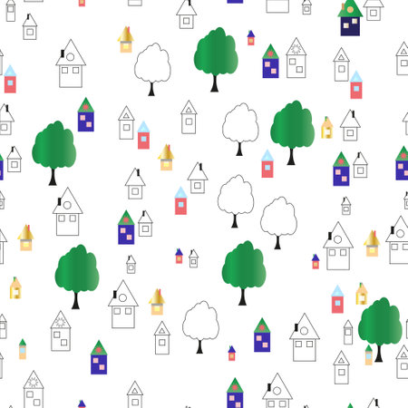 Abstract background of houses and trees.の写真素材
