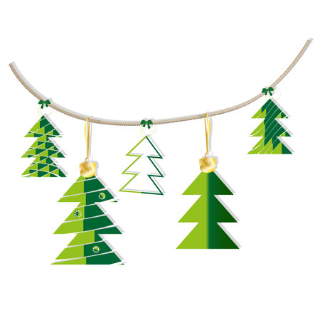 A set of Christmas decorations on a string made of natural jute.のイラスト素材