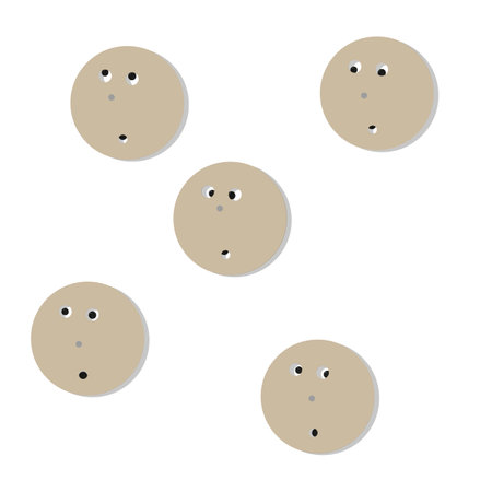 Beige circles with stylized eyes for websites, stickers, prints, children's clothing.のイラスト素材