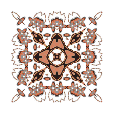 Lace square figure with brown, grey, orange elements.のイラスト素材