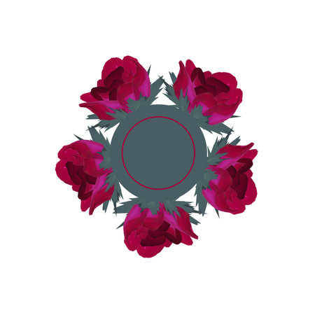 Green frame surrounded by bright roses.のイラスト素材