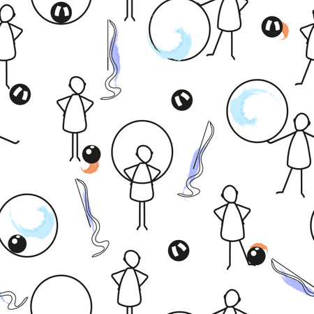 Stylized figures of gymnasts with a hoop, balls, gymnastic ribbon.のイラスト素材