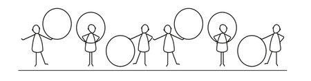 Vector image of gymnasts performing different exercises with hoops.のイラスト素材