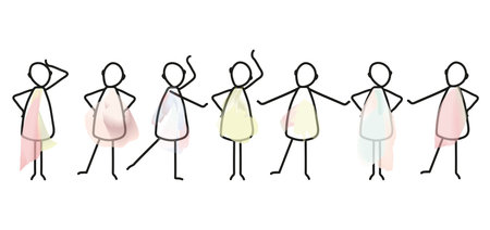 Abstract figurines of women in dresses. Different moods.のイラスト素材