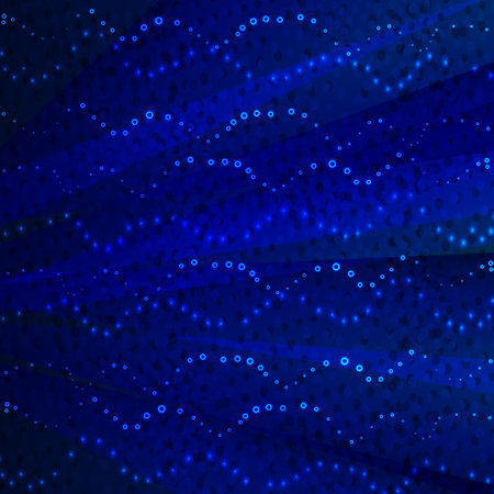 Dark blue background with divergent gradient rays and small circles.の写真素材