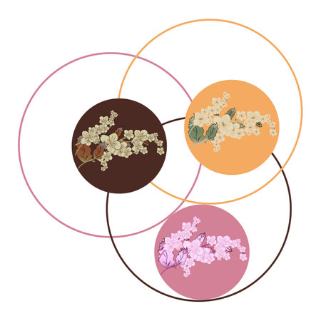 Three circles with a flowering plant.のイラスト素材