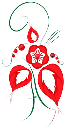Vector red flower with leaves. For postcards, invitations, websites, prints.のイラスト素材