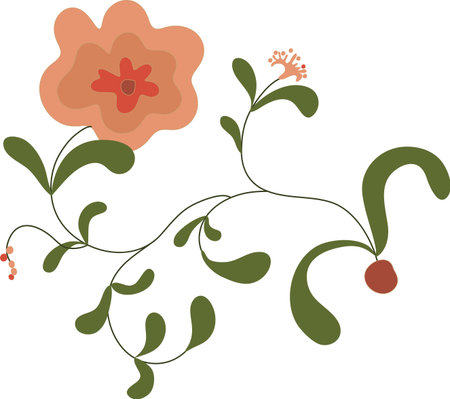 Stylized vector flower with leaves, reminiscent of Old Russian painting, for printing on clothes, textiles, websites, presentations.のイラスト素材