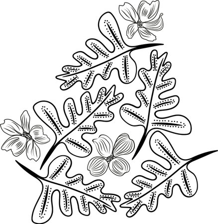 Vector flowers and leaves from black lines.のイラスト素材