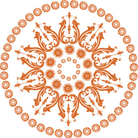 A vector pattern of flowers and leaves, arranged in a circle, resembles ancient Russian patterns.のイラスト素材