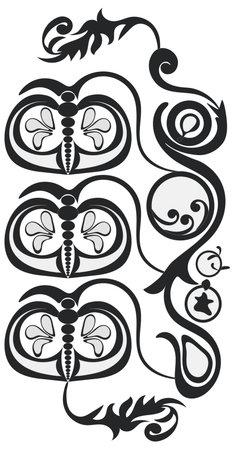 Stylized leaves and mesh elements make up a vector pattern in the Old Russian style.のイラスト素材