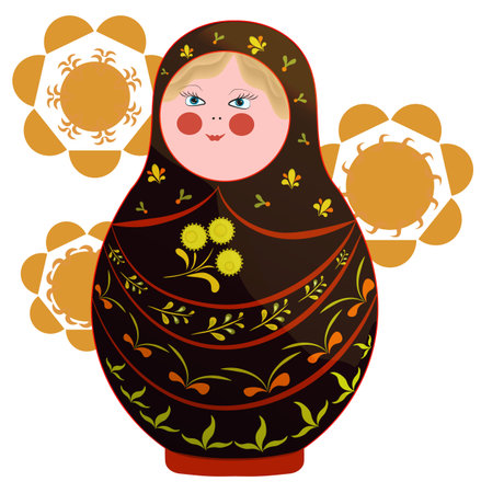 Vector composition with a nesting doll and suns.のイラスト素材