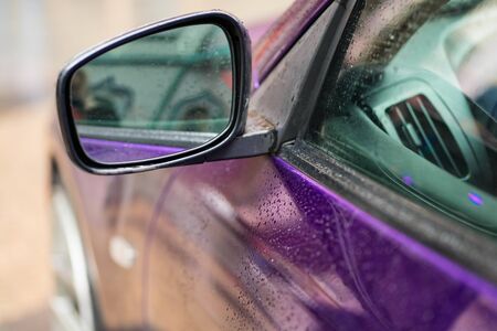 different details of a purple car with a patternの写真素材