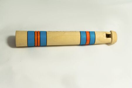 musical instrument - wooden pipe on a white backgroundの写真素材