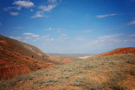 colorful mountains on a background of blue sky