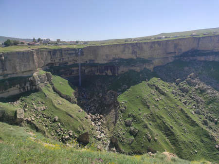 green mountains against the blue skyの写真素材
