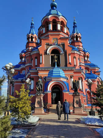 multicolored temple against the blue sky