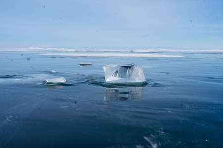 transparent ice on frozen lake Baikal