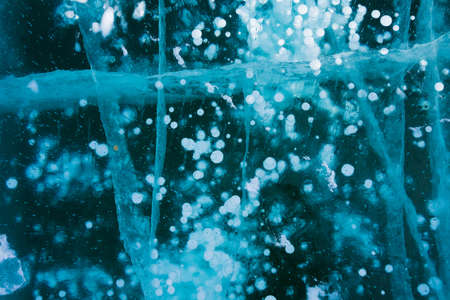 bubbles in the transparent ice of the lake