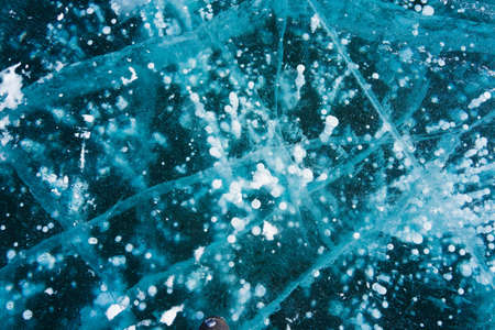 bubbles in the transparent ice of the lake