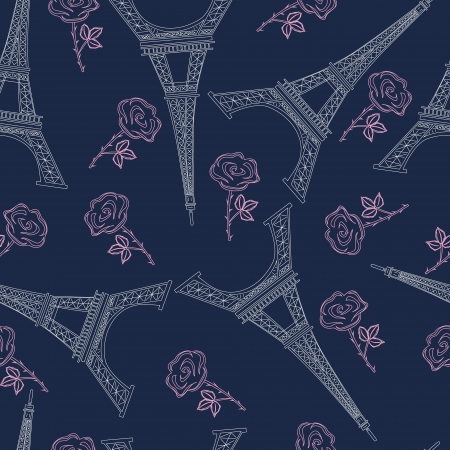 vector seamless blue pattern with eiffel towerのイラスト素材