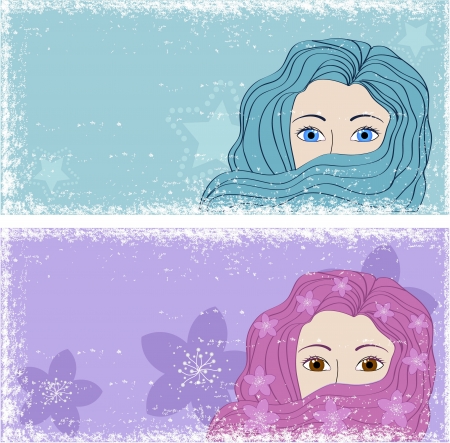 grunge banners with girlsのイラスト素材